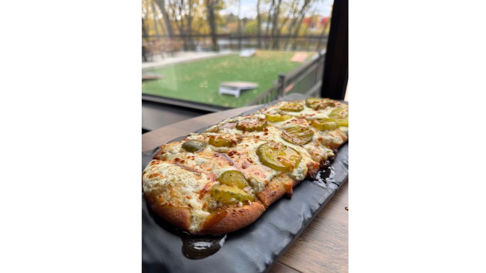 A visualization of the menu item "Spicy Pickle Flatbread"