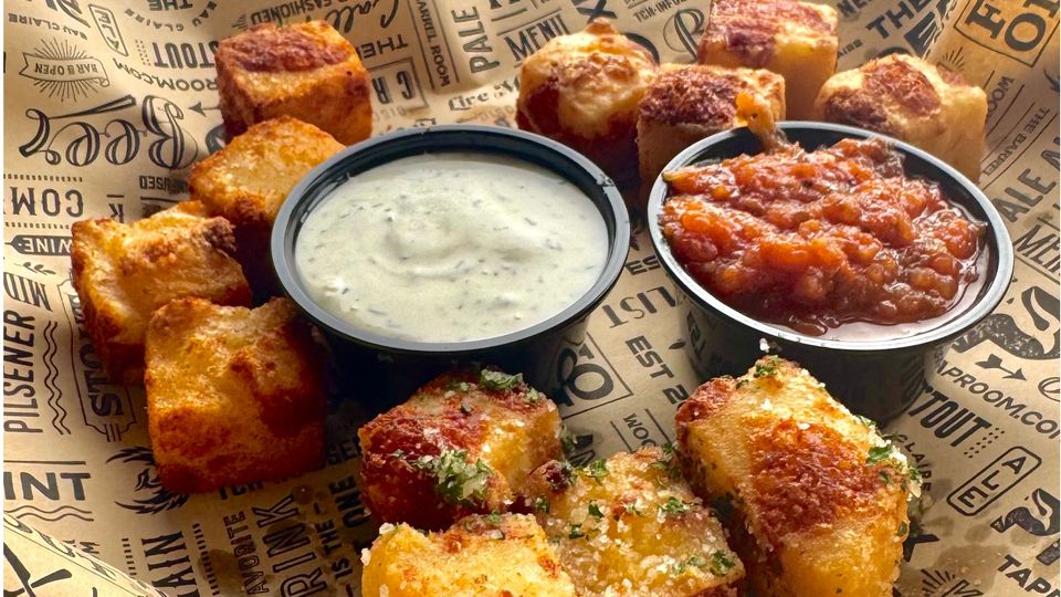 A visualization of the menu item "Cheese Curd Flight"