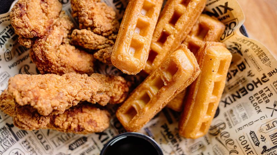 A visualization of the menu item "Chicken & Waffles"
