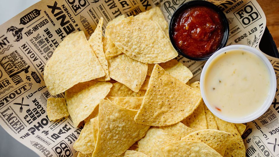 A visualization of the menu item "Chips & Queso"