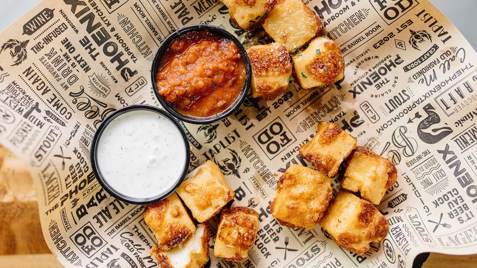 A visualization of the menu item "Cheese Curd Flight"