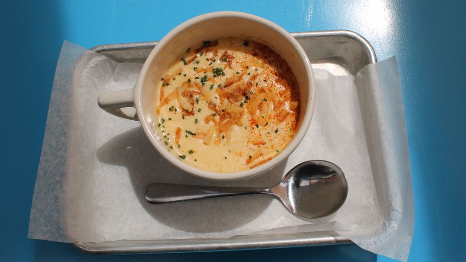 A visualization of the menu item "Beer cheese soup"