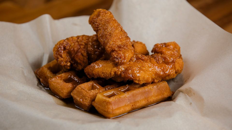 A visualization of the menu item "Chicken & Waffles"